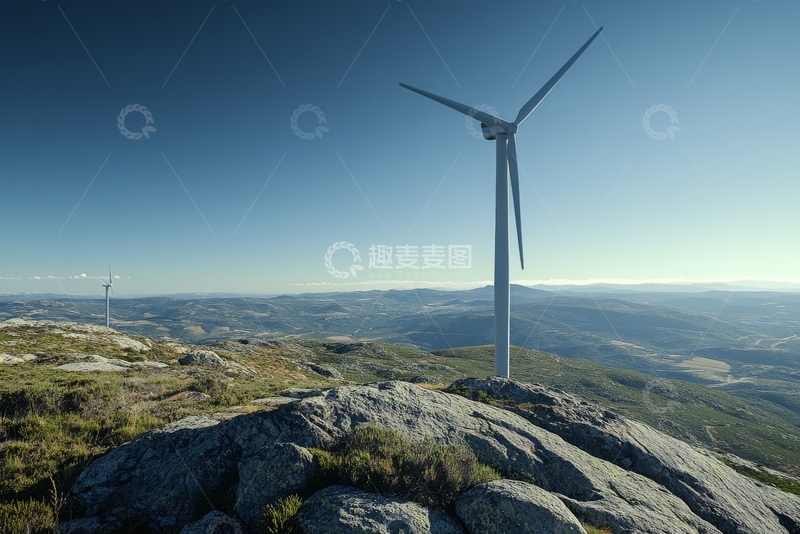 高清大图下载【趣麦麦图】山顶风力发电机