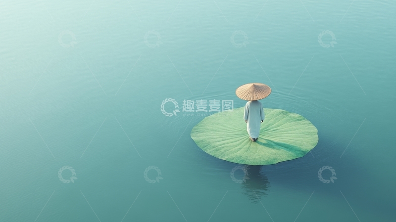 高清大图下载【趣麦麦图】荷叶上的人影