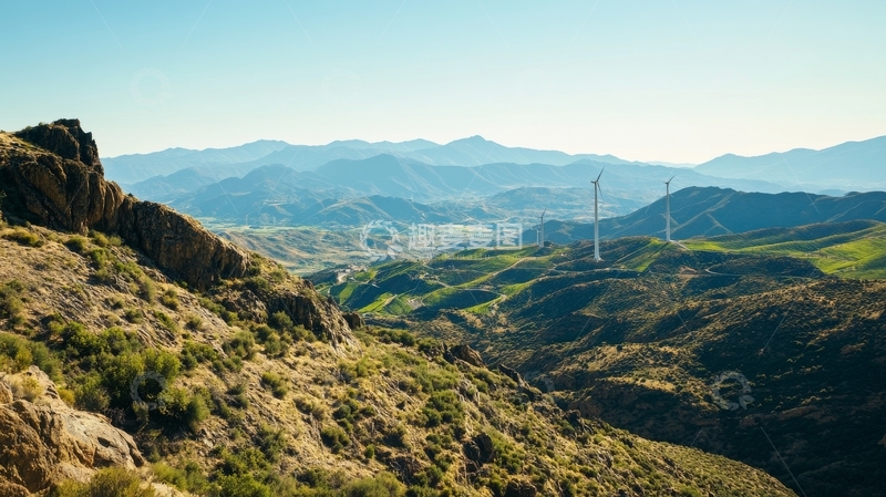 高清大图下载【趣麦麦图】山间风力发电机