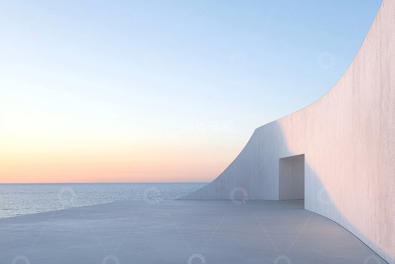 海边斜墙与门的极简建筑
