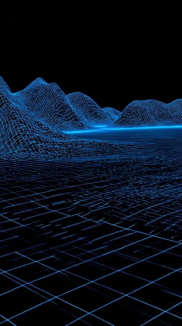 蓝色网格山脉与光带的未来景观