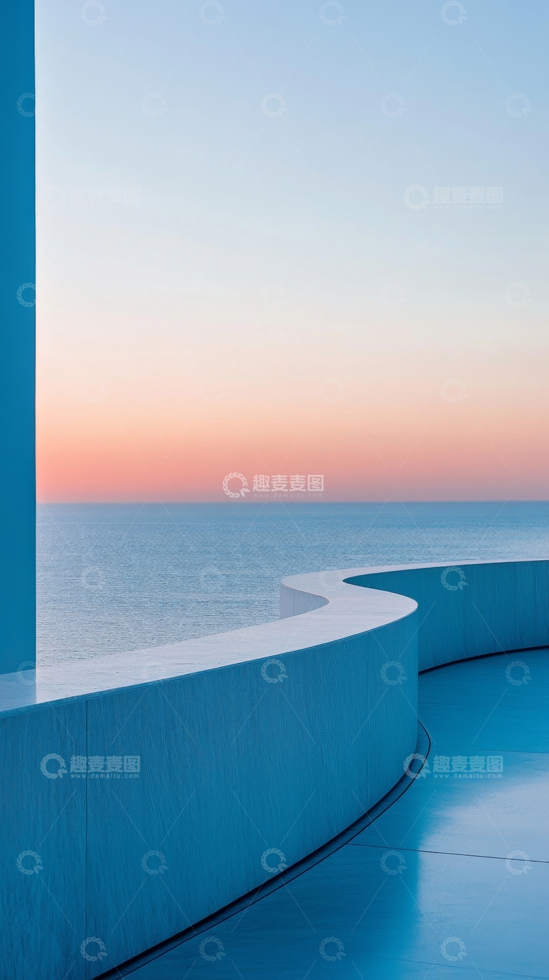 高清大图下载【趣麦麦图】海景阳台的柔和日落