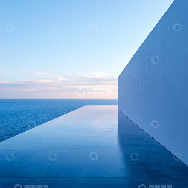 高清大图下载【趣麦麦图】无边泳池与海天一色的宁静景象