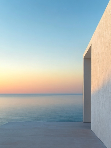 海边建筑与日落景色