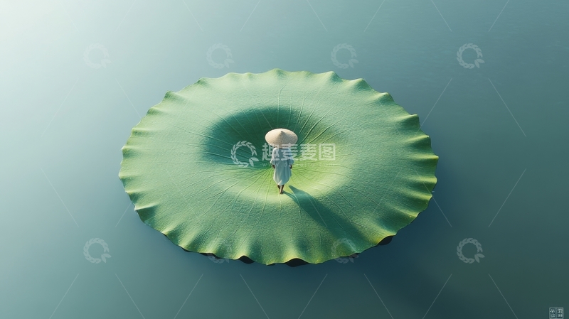 高清大图下载【趣麦麦图】荷叶上的行人