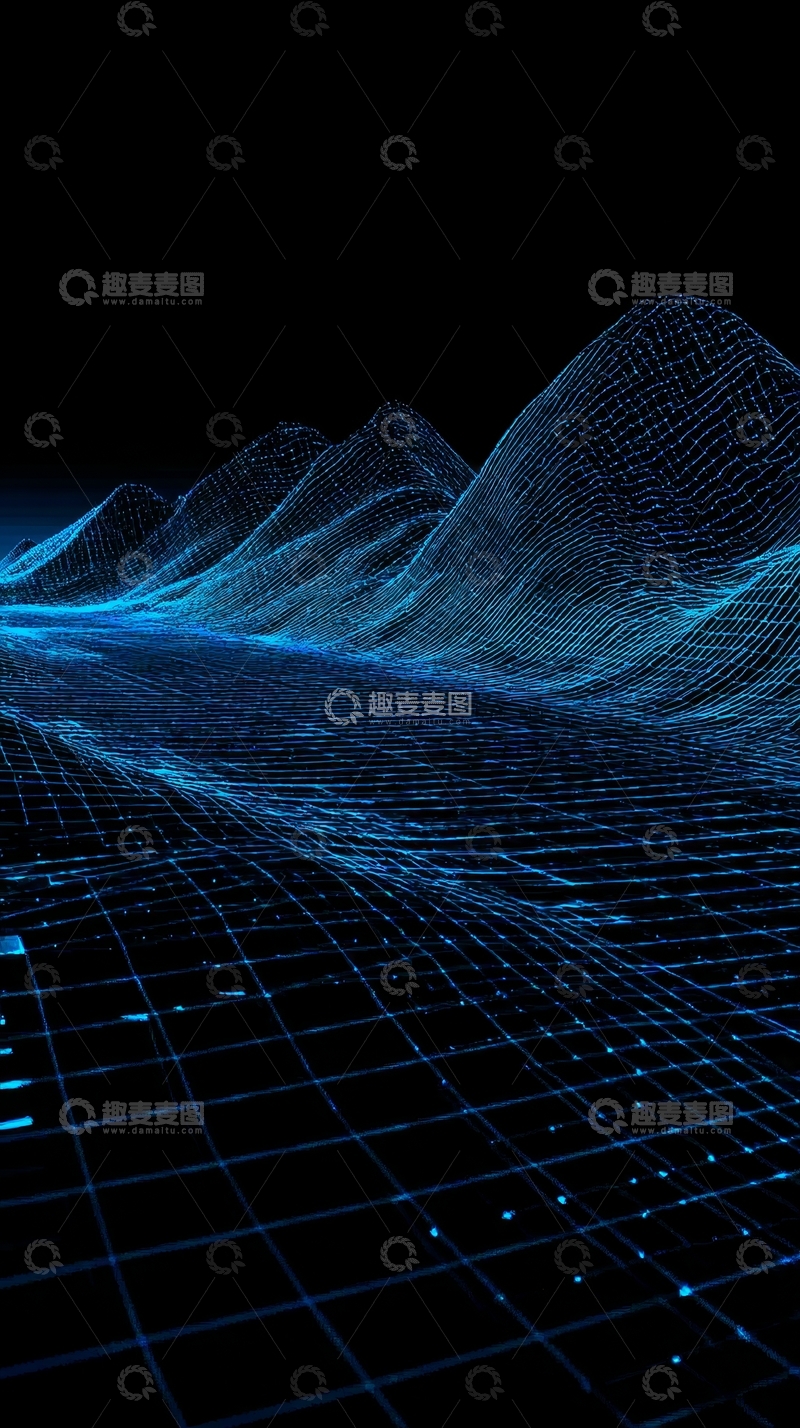 高清大图下载【趣麦麦图】蓝色网格构成的数字地形图