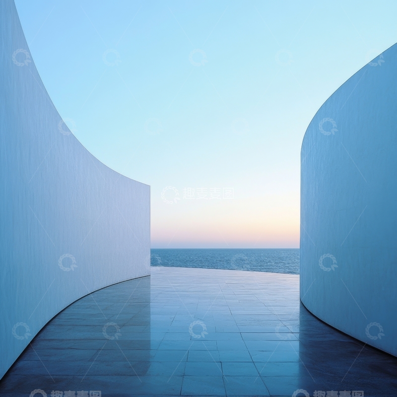 高清大图下载【趣麦麦图】现代建筑与海景的交汇