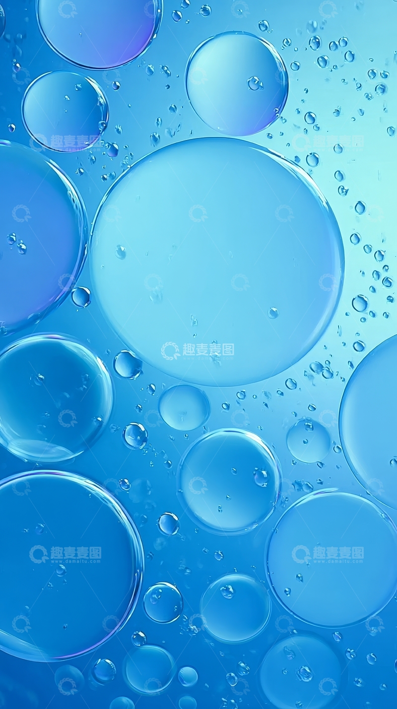 高清大图下载【趣麦麦图】蓝色液体中的气泡群