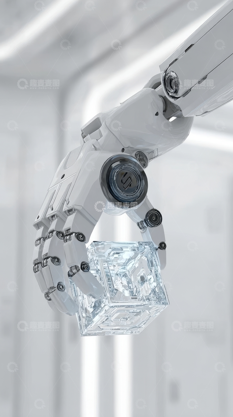 高清大图下载【趣麦麦图】机械臂精准抓取透明立方体