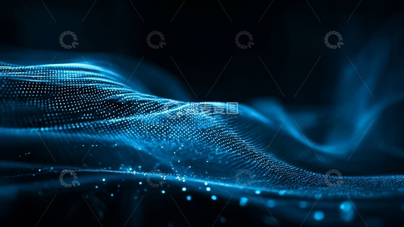 高清大图下载【趣麦麦图】蓝色粒子波浪流动的抽象背景