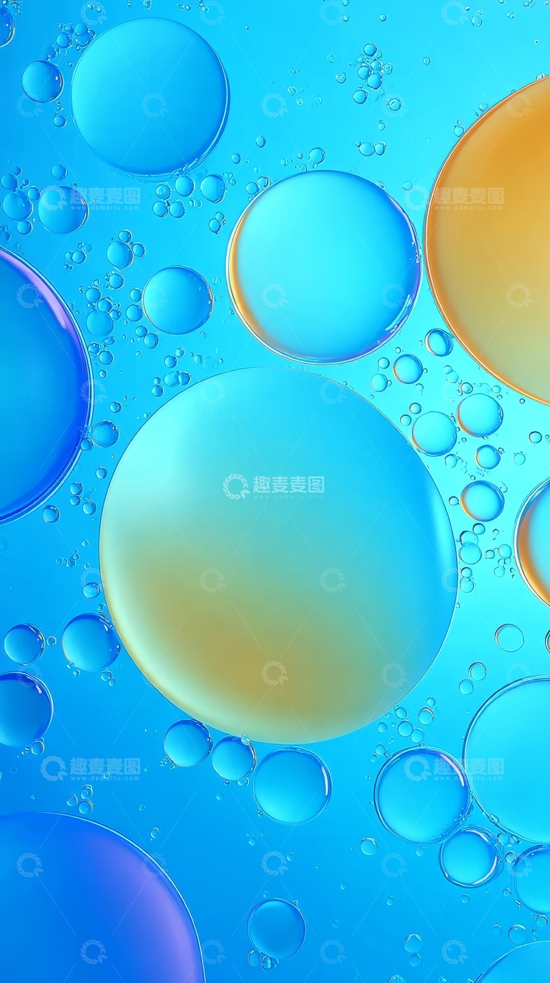 高清大图下载【趣麦麦图】蓝色背景中的彩色气泡