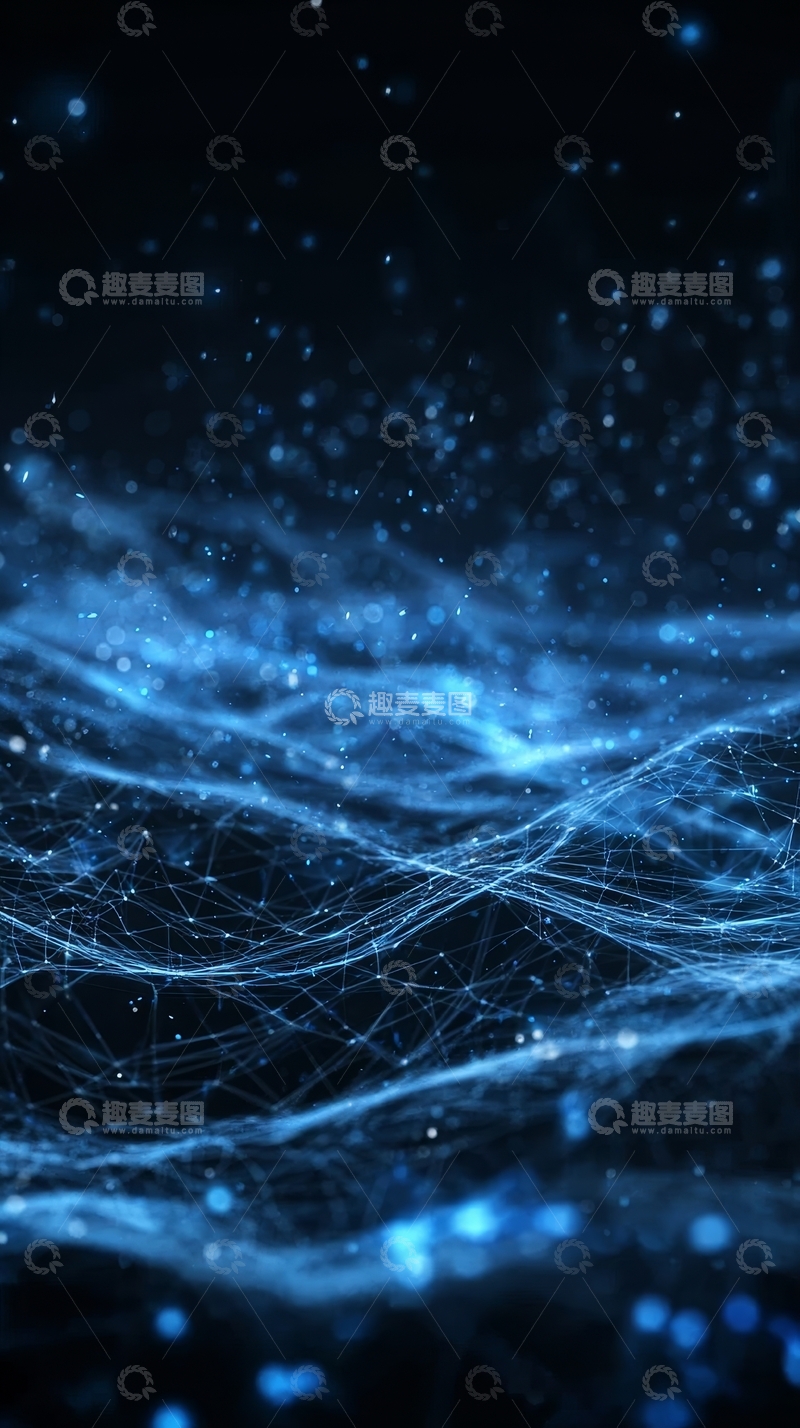 高清大图下载【趣麦麦图】蓝色光点交织的抽象网络背景