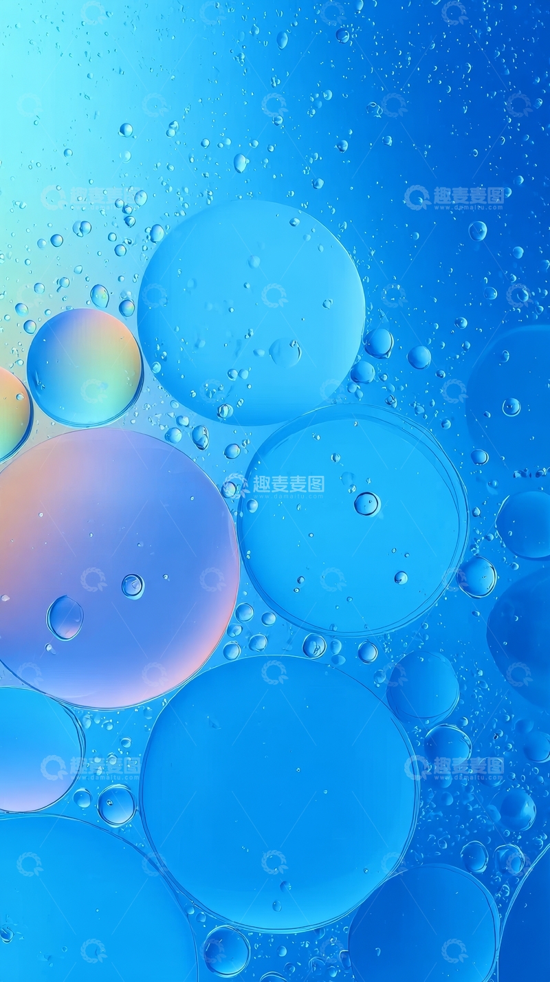 高清大图下载【趣麦麦图】蓝色背景中的彩色气泡