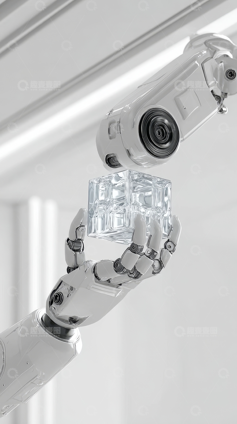 高清大图下载【趣麦麦图】机械臂精准抓取透明方块