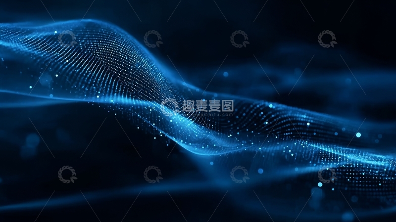 高清大图下载【趣麦麦图】蓝色粒子波浪抽象背景