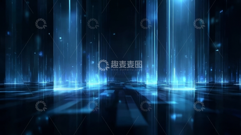 高清大图下载【趣麦麦图】蓝色光柱的未来科技场景