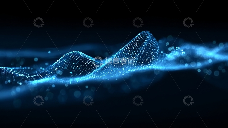 高清大图下载【趣麦麦图】蓝色粒子波浪抽象背景
