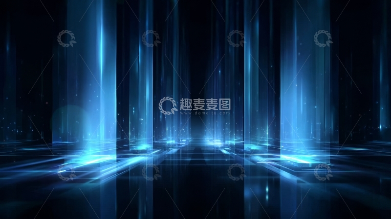 高清大图下载【趣麦麦图】蓝色光柱的未来科技场景