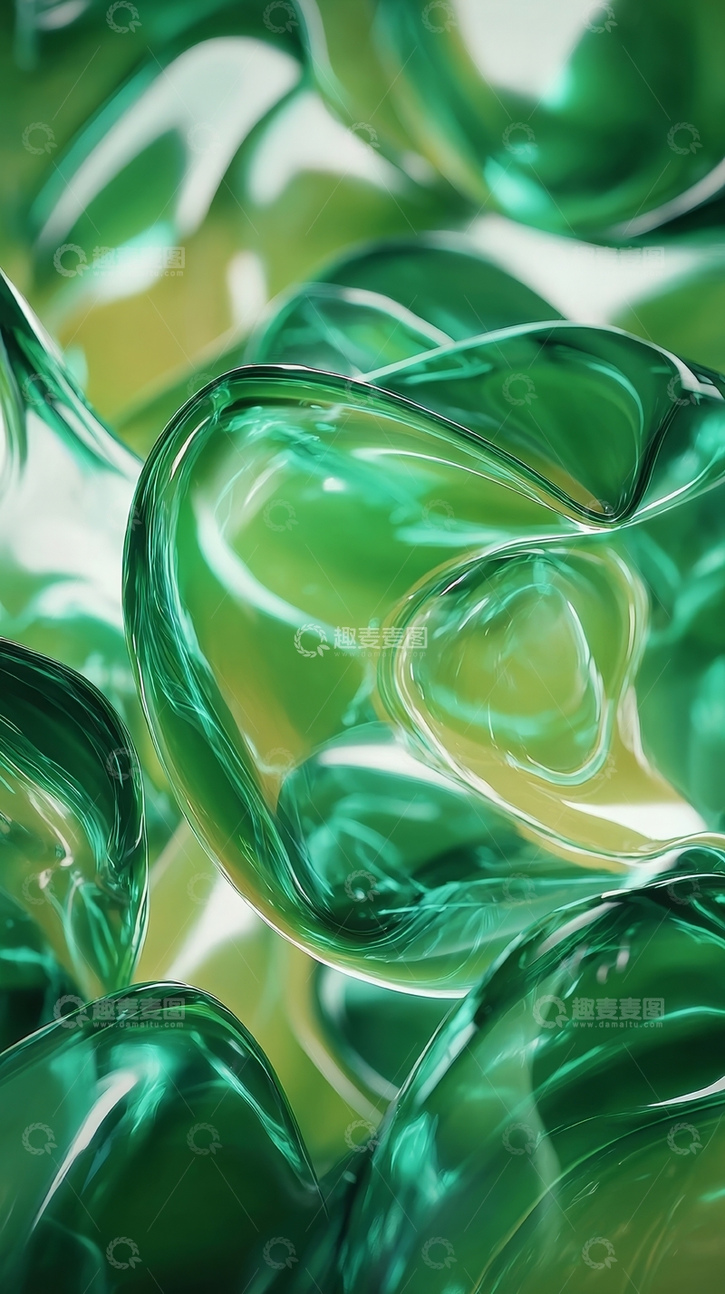 高清大图下载【趣麦麦图】绿色透明扭曲形态的艺术表现