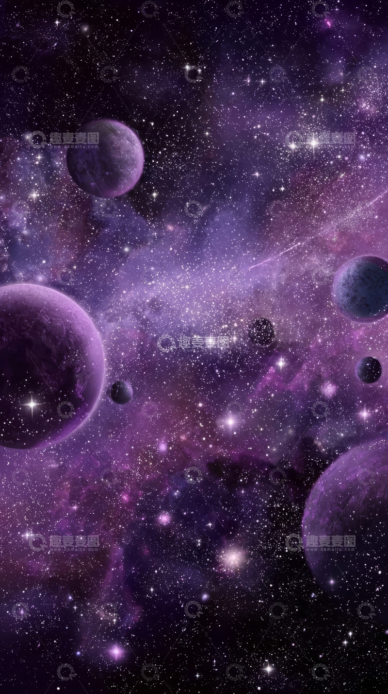 高清大图下载【趣麦麦图】紫色星系中的行星与恒星