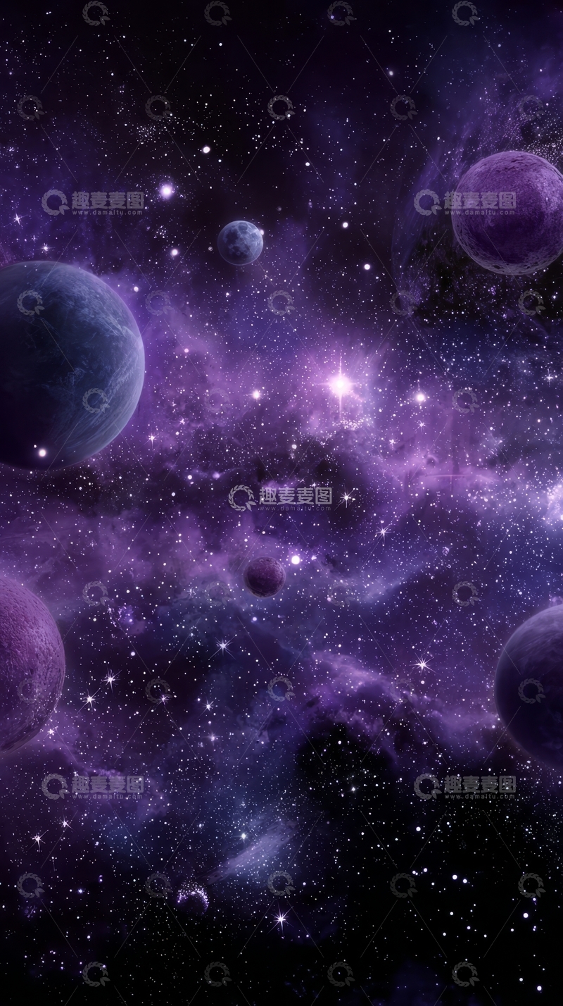 高清大图下载【趣麦麦图】紫色星云与行星的宇宙景象