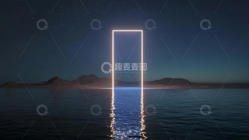 高清大图下载【趣麦麦图】夜空下的发光矩形门