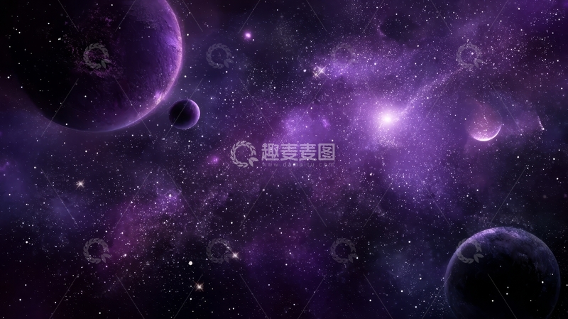 高清大图下载【趣麦麦图】紫色星云与行星的宇宙景象