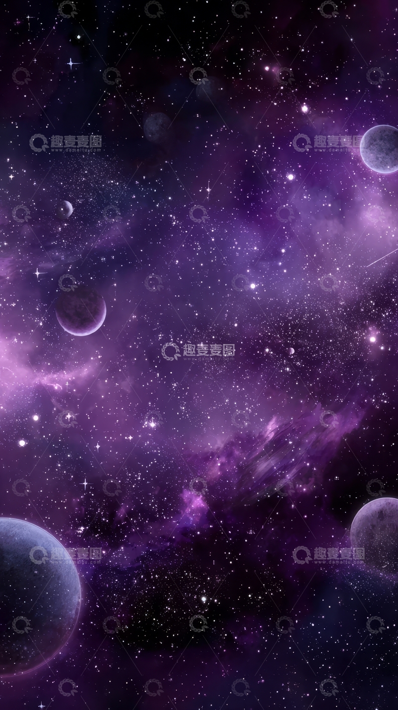高清大图下载【趣麦麦图】紫色星云与行星的宇宙景象