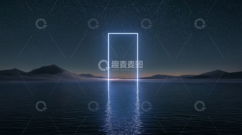 高清大图下载【趣麦麦图】夜空下的发光矩形门