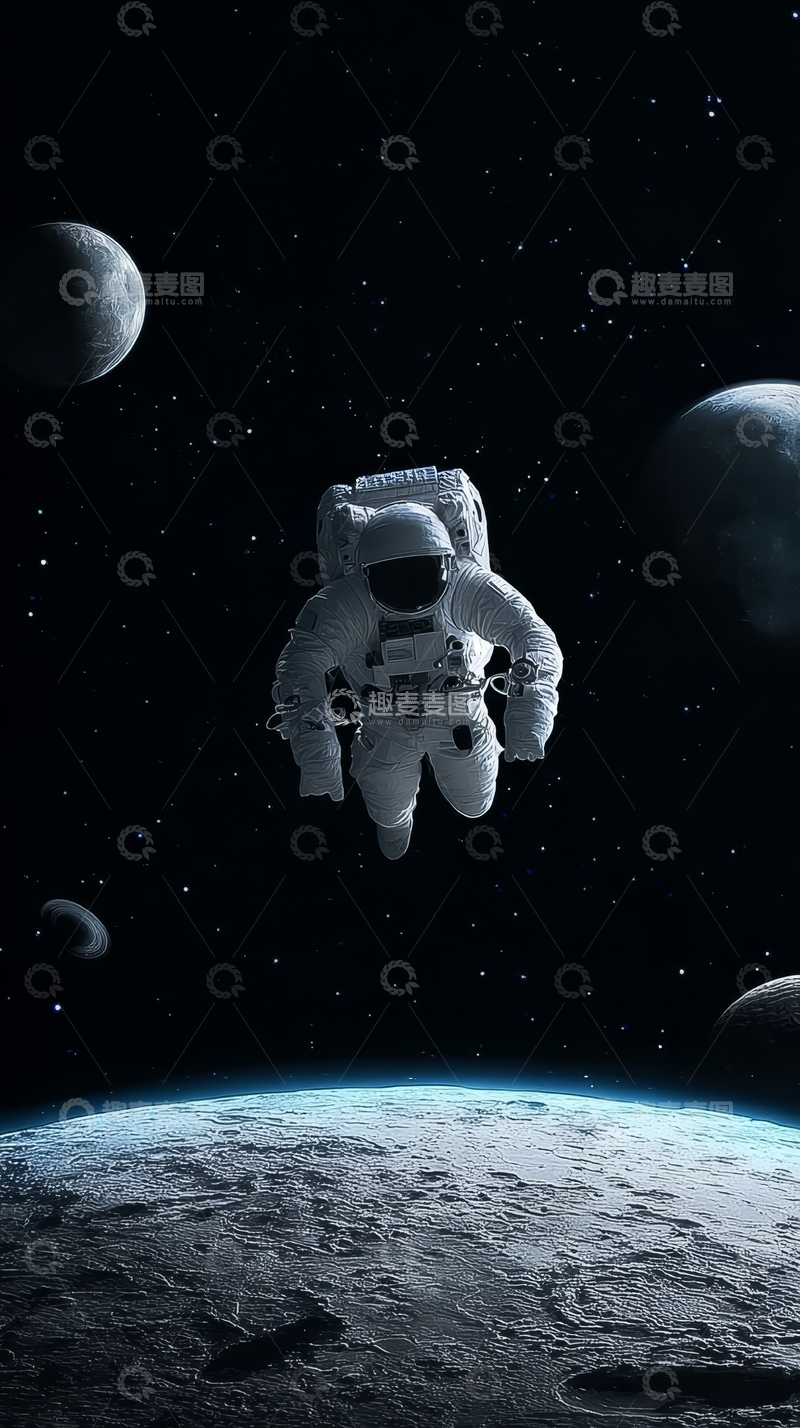 高清大图下载【趣麦麦图】宇航员在月球表面漂浮