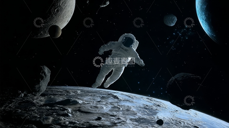 高清大图下载【趣麦麦图】宇航员在月球表面漂浮