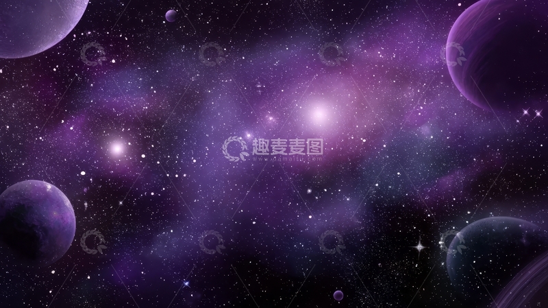 高清大图下载【趣麦麦图】紫色星云与行星的宇宙景象
