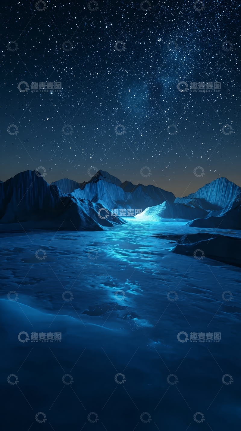 高清大图下载【趣麦麦图】星空下的蓝色冰川夜景
