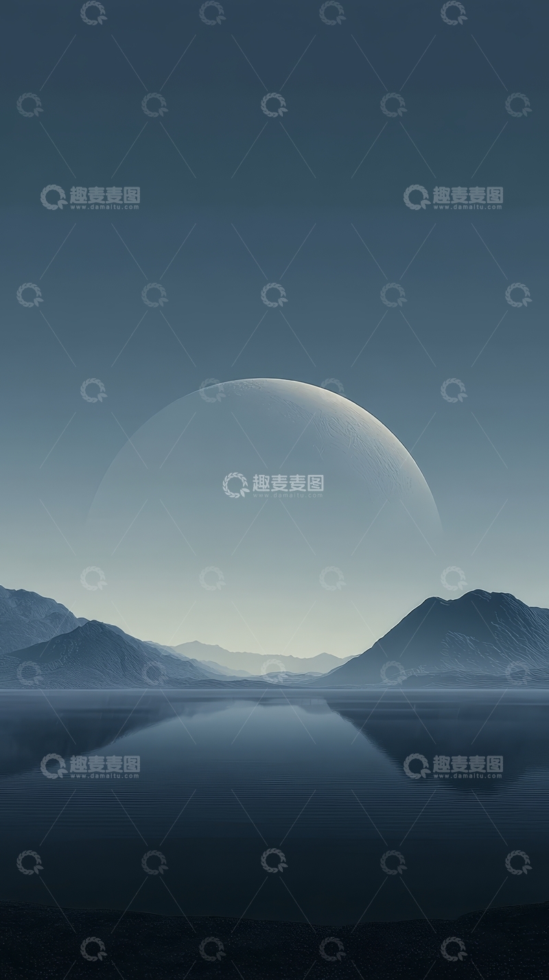 高清大图下载【趣麦麦图】-宁静湖面与巨大星球的倒影