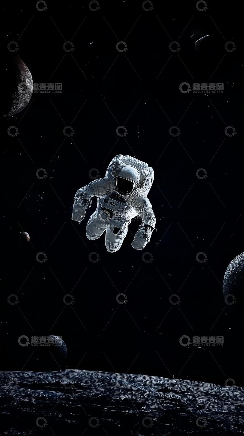 高清大图下载【趣麦麦图】宇航员在太空漂浮