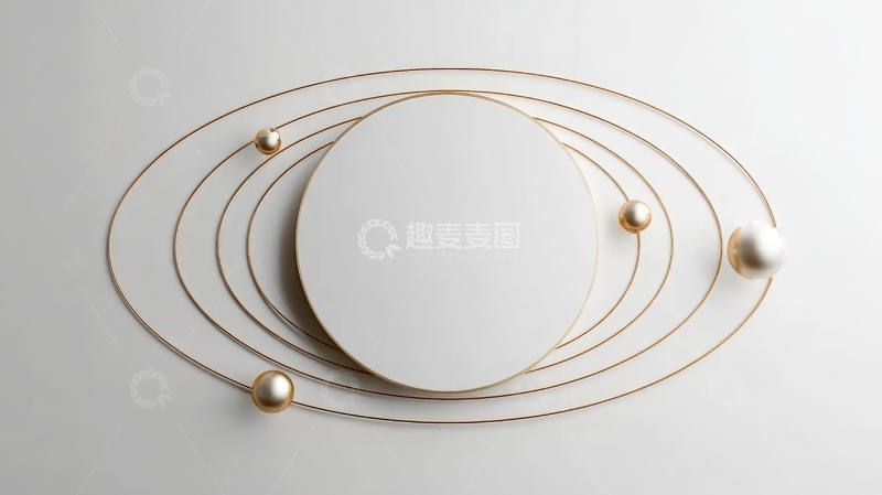 高清大图下载【趣麦麦图】金色圆环与球体的抽象艺术装置