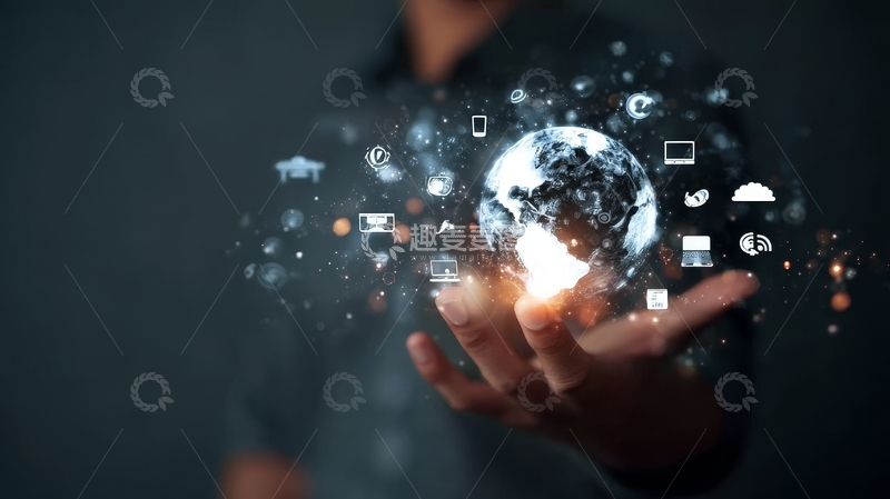 高清大图下载【趣麦麦图】手握数字地球，环绕科技图标