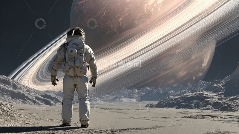 高清大图下载【趣麦麦图】宇航员凝视环状行星的壮丽景象
