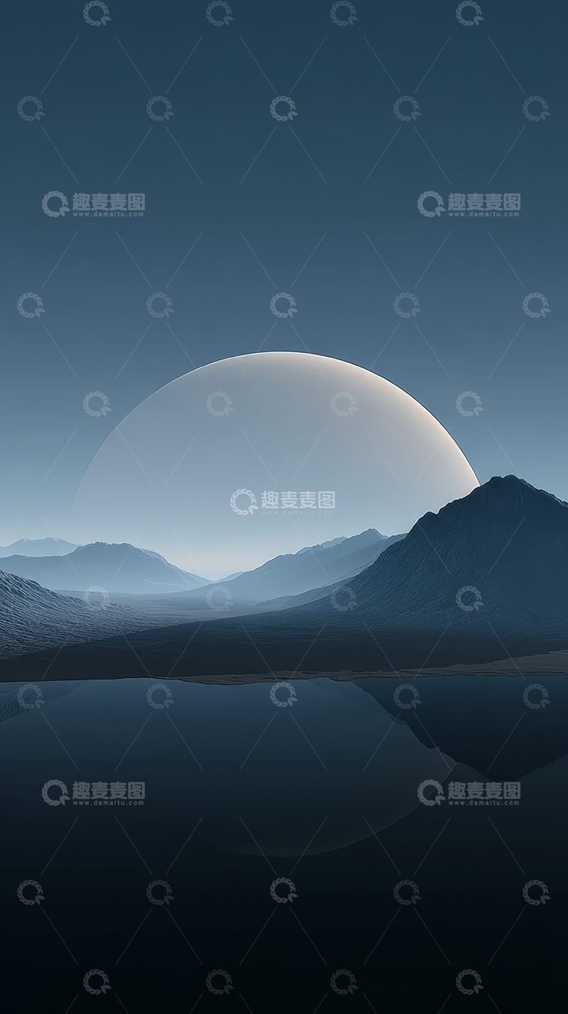 高清大图下载【趣麦麦图】宁静湖畔的月食景象