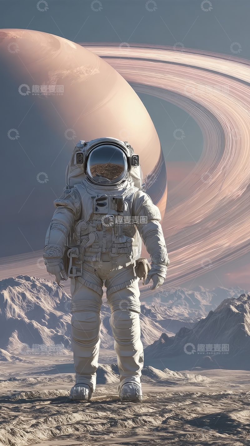 高清大图下载【趣麦麦图】宇航员在环带行星表面探索