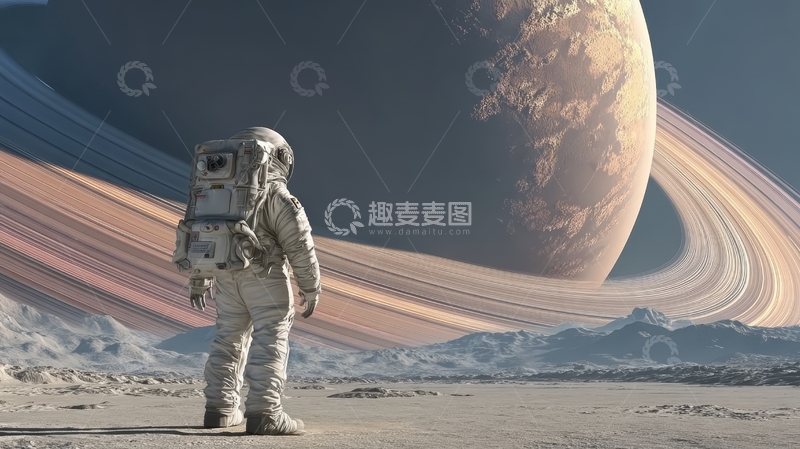高清大图下载【趣麦麦图】宇航员在环带行星前的探索