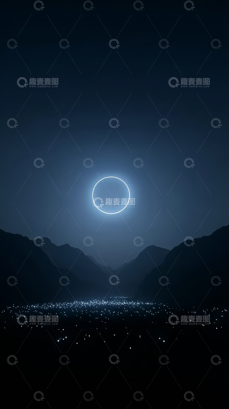 高清大图下载【趣麦麦图】环食夜景下的城市灯火