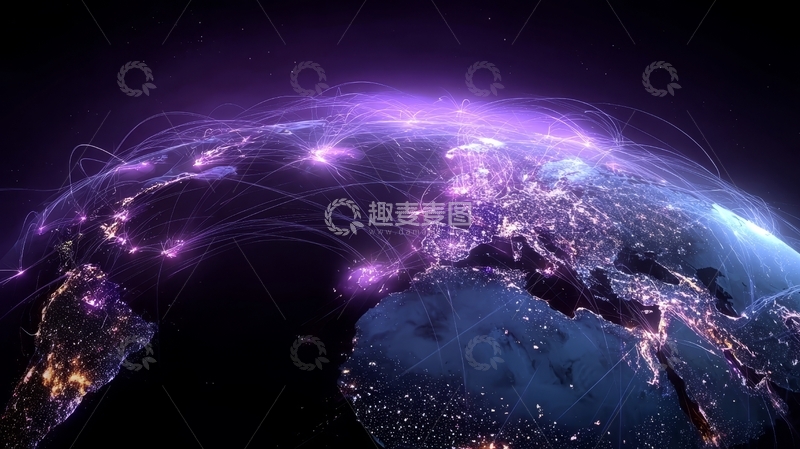 高清大图下载【趣麦麦图】地球夜景与光网络连接