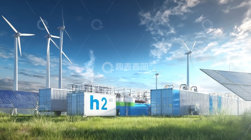 高清大图下载【趣麦麦图】氢能源工厂与风力太阳能发电