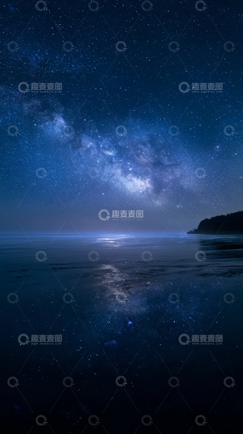 高清大图下载【趣麦麦图】银河映照海面，夜空璀璨如梦