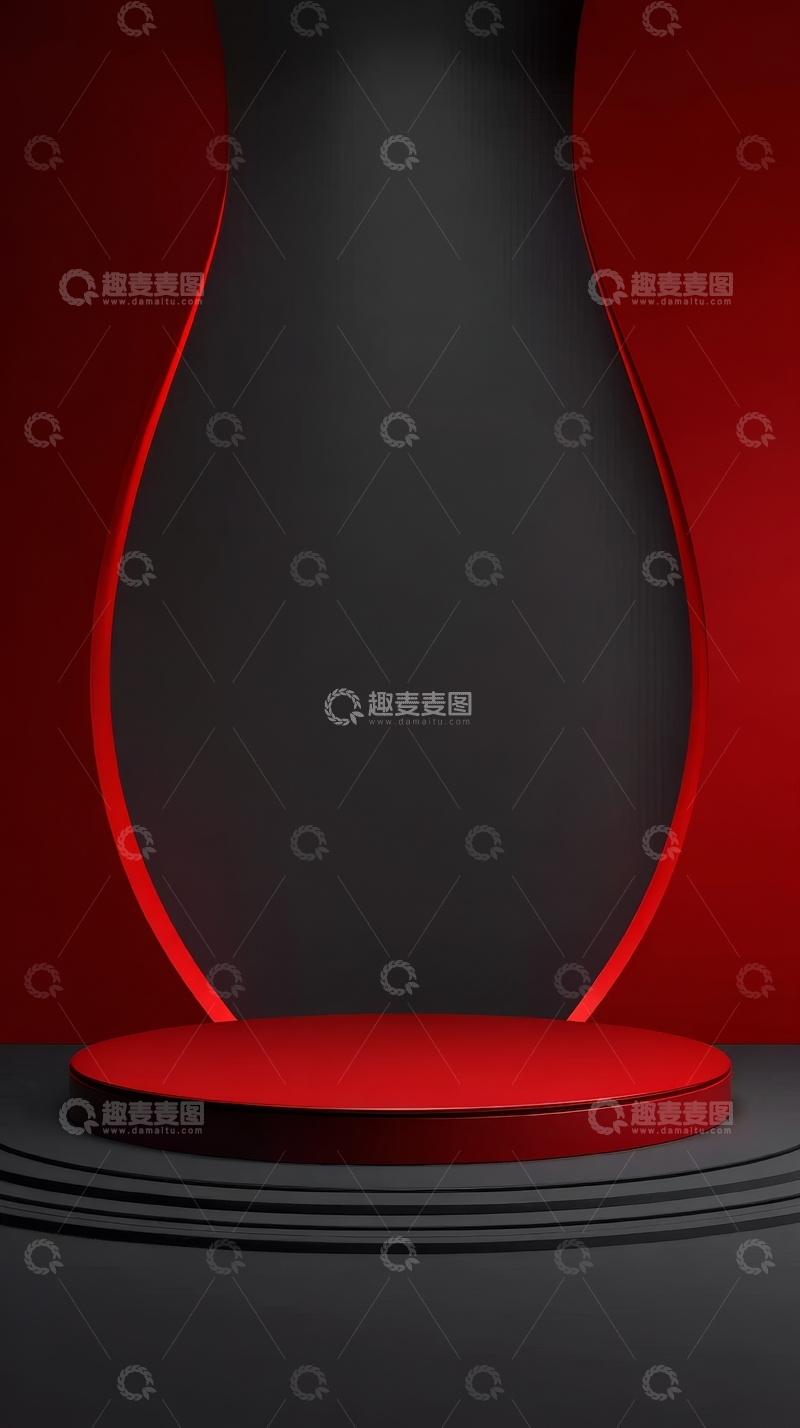 高清大图下载【趣麦麦图】红色圆形平台与黑色背景的现代设计