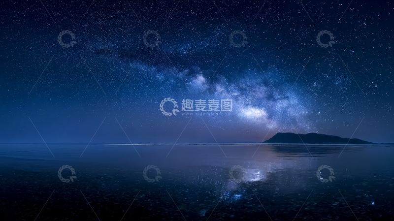 高清大图下载【趣麦麦图】银河横跨夜空，倒映平静水面