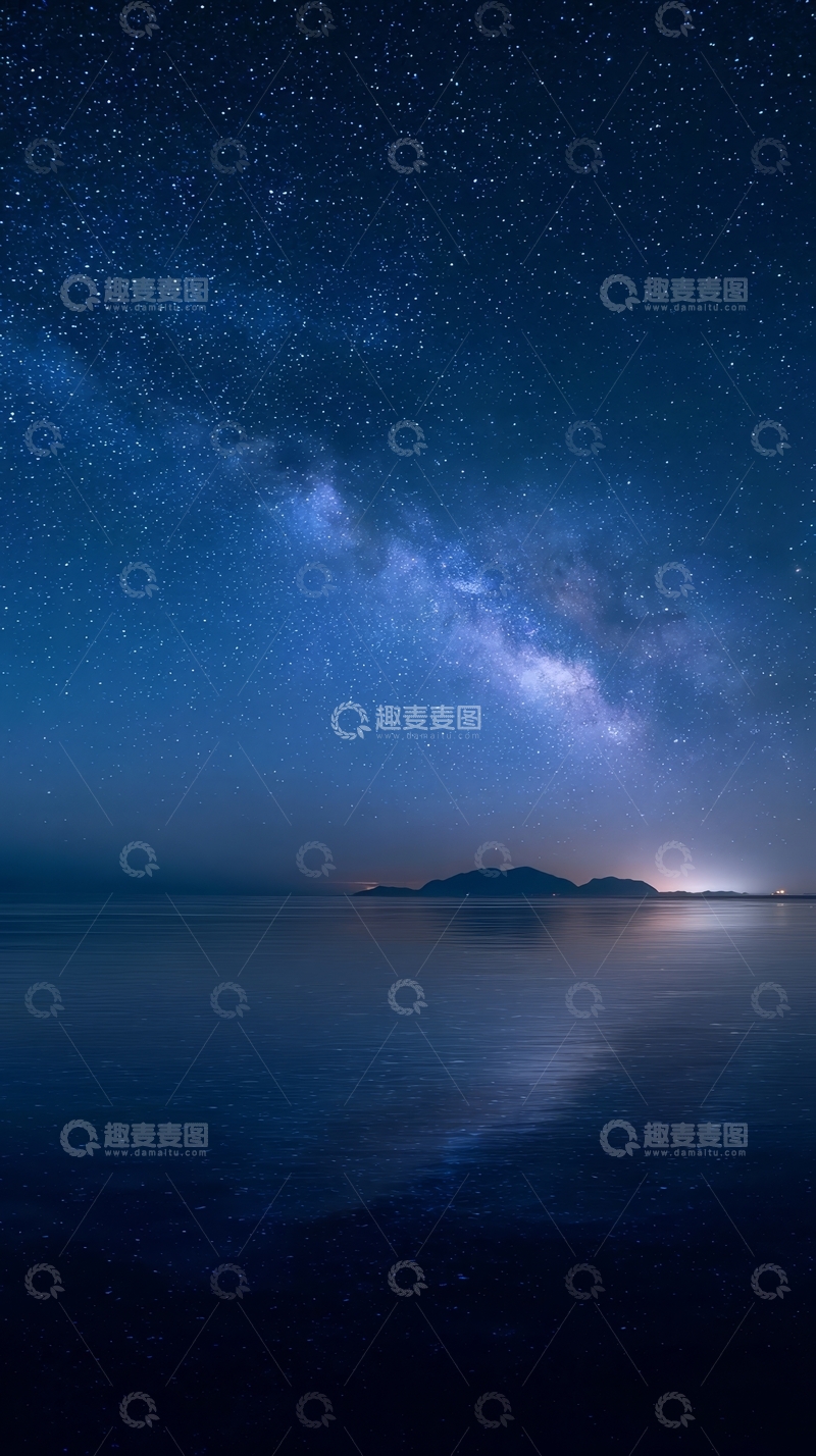 高清大图下载【趣麦麦图】-夜空银河映照平静海面
