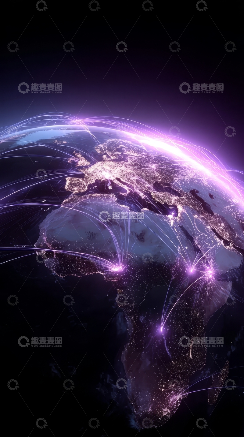 高清大图下载【趣麦麦图】地球夜景与光网络连接