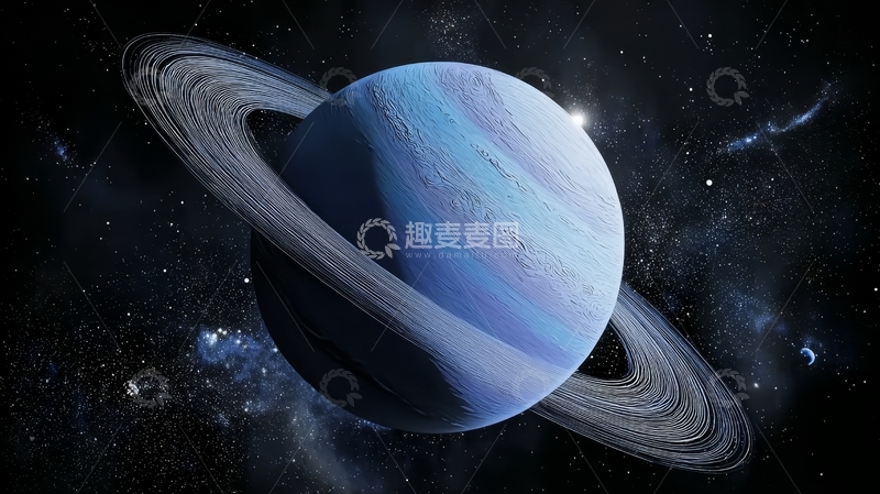 高清大图下载【趣麦麦图】-带有环带的蓝色行星